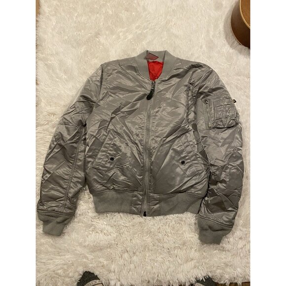 80s Alpha Industries MA-1 Intermediate Flyer Man’s Reversible Grey Bomber Jacket - Picture 8 of 9